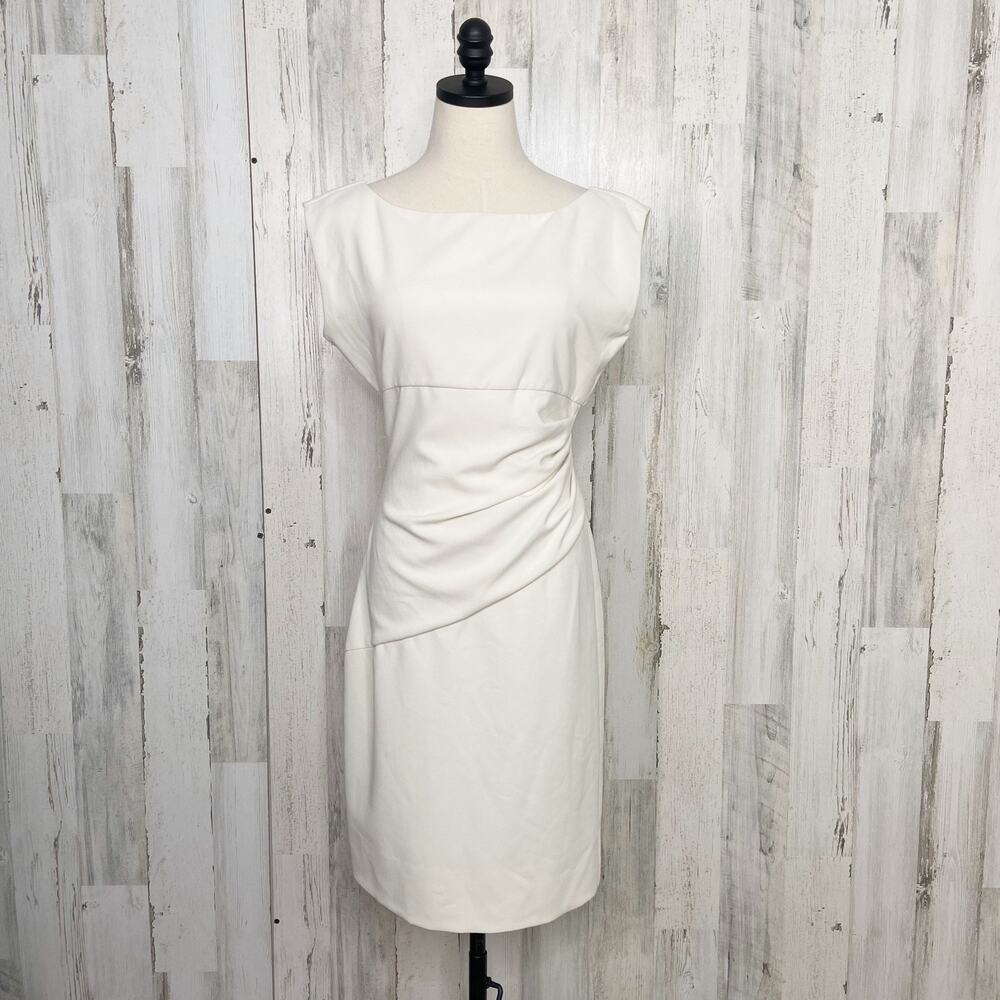 Diane Von Furstenberg Jori Dress Cream Ruched Work Preppy Cocktail LWD Size 10